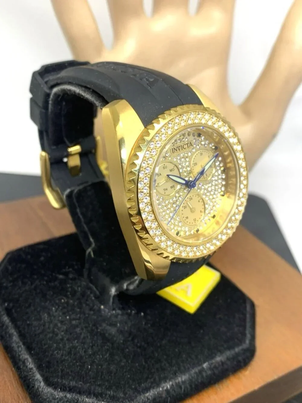 Invicta Women's Watch 28485 Angel Quartz Gold Dial Black Rubber Strap 38mm